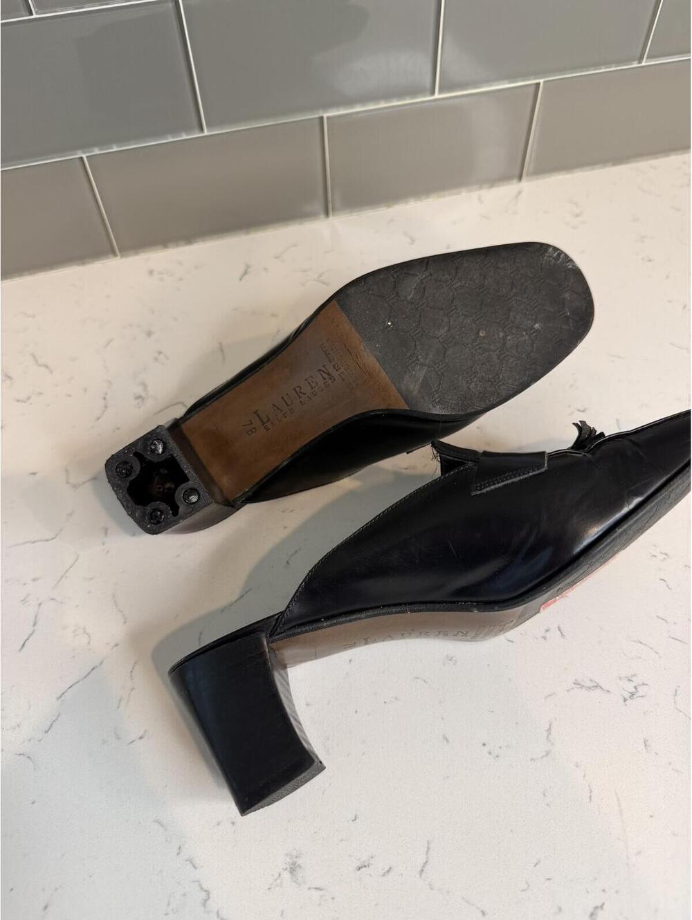 Lauren Ralph Lauren Black Leather Tassel Mule Heels Size 7B - Picture 6 of 6